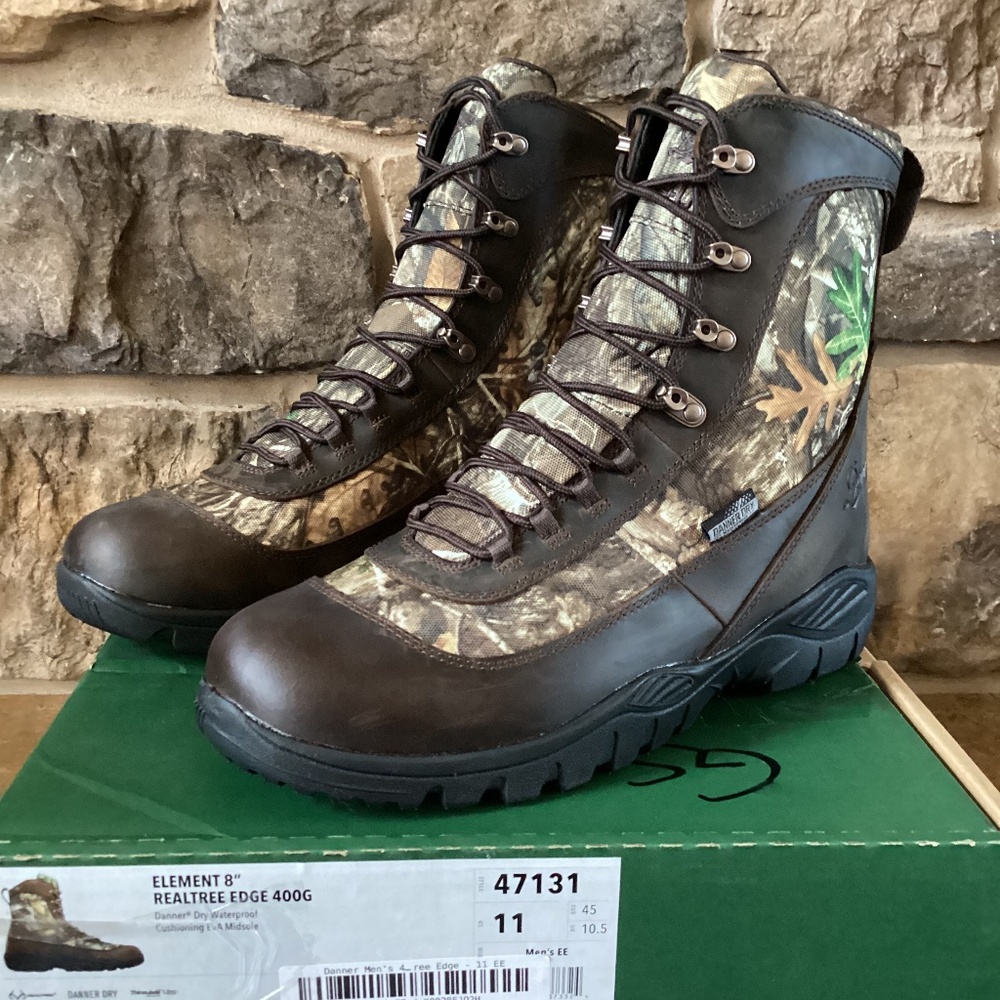 Danner Boots Element 8" Realtree Edge Men's 11 Wide EE 400G‎ Camo NIB Waterproof
